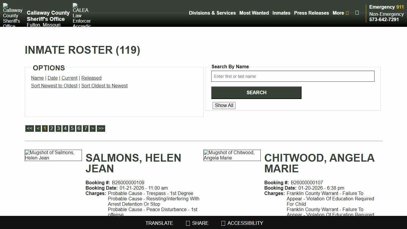 Inmate Roster - Current Inmates Booking Date Descending - Callaway County Sheriff's Office, Missouri
